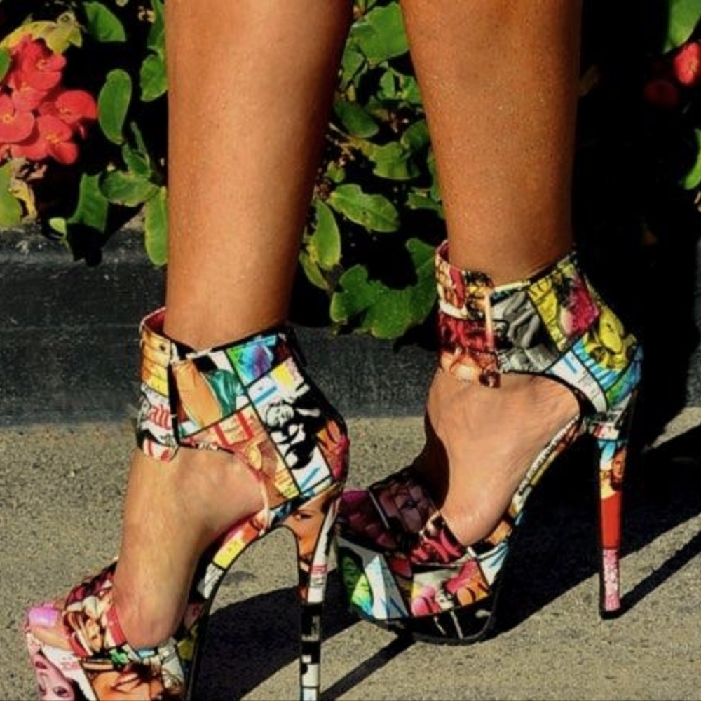 Women's multicolored platform heels by Privileged plus matching bag
